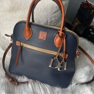 Dooney and Bourke Large Domed Satchel in Midnight Blue Pebble Grain Leather